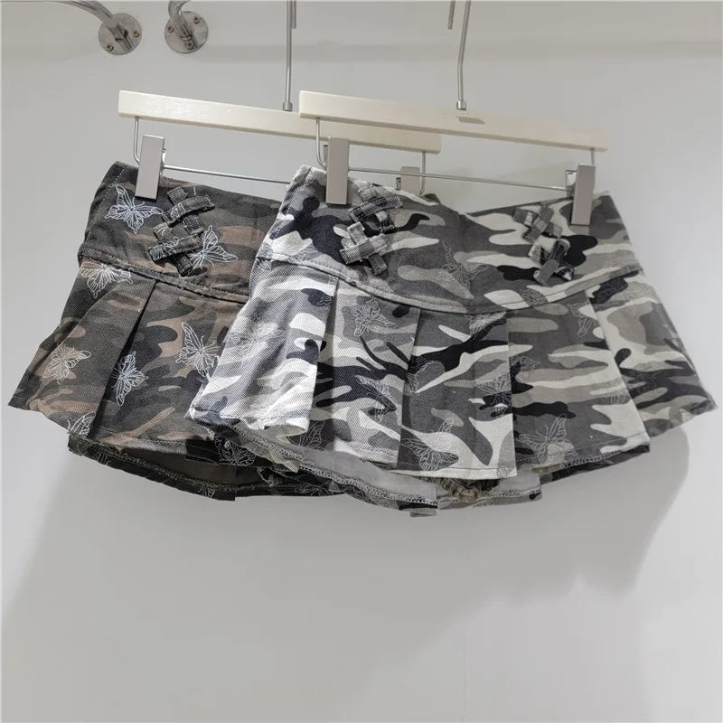 Camouflage Denim Mini Skirts Girl Summer American High Waist