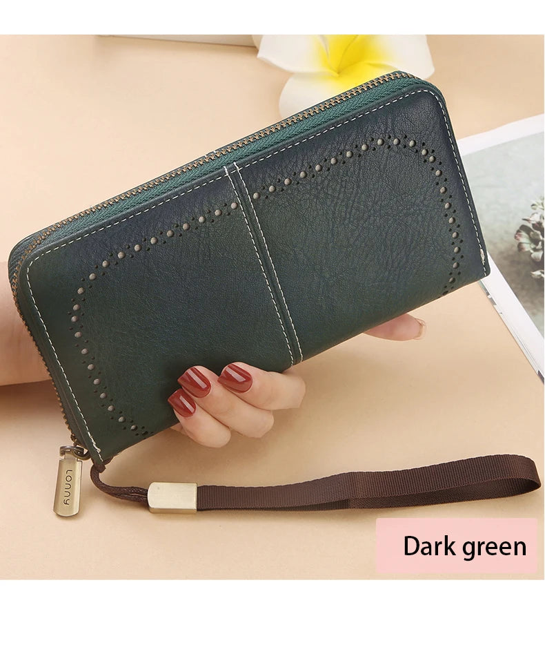 RFID anti-theft long wallet for men and women; 2025 cross-border new version; large capacity mobile phone bag; vintage hollowedo
