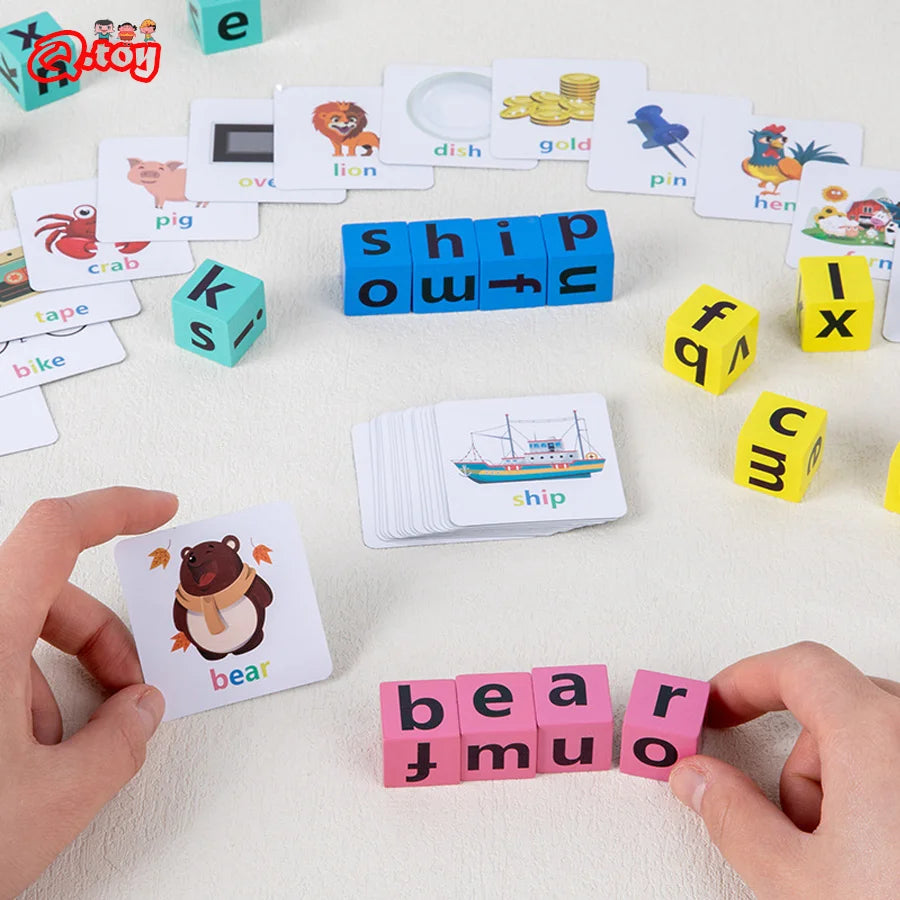 Letter Spelling Block Flash Cards Game English Words Early