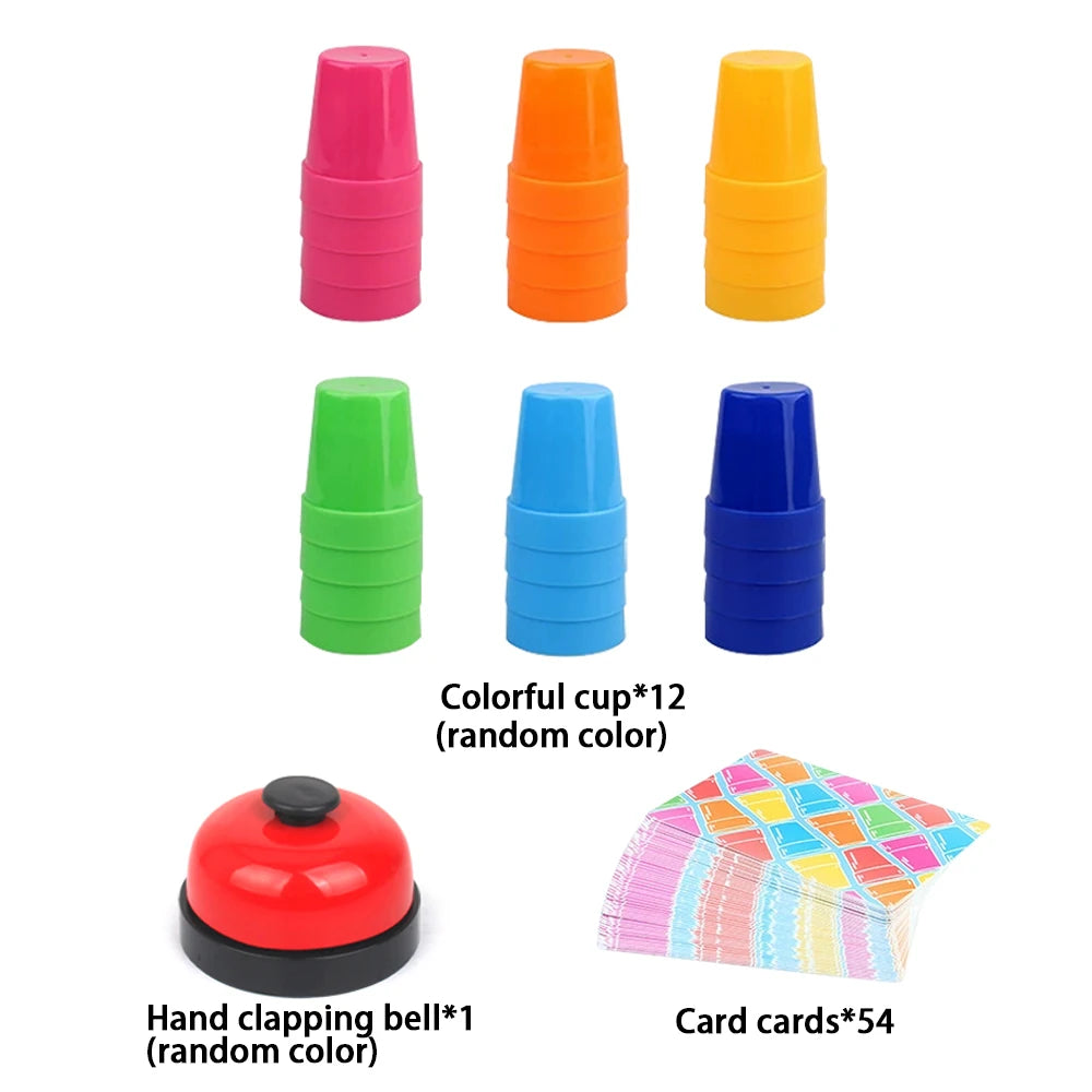 54 Cards, 12 Cups, 1 Bell Game Set, Puzzle Competition, Stacking Cups, Tabletop Game, Stacking Tower Game, Christmas Gift