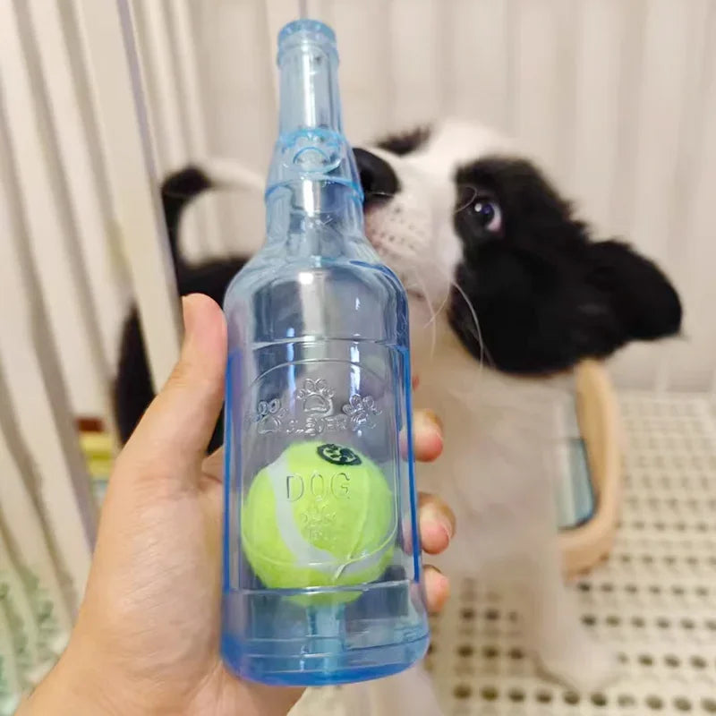 Dog Chew Toy Squeaky Silicone Beer Bottle With Tennis