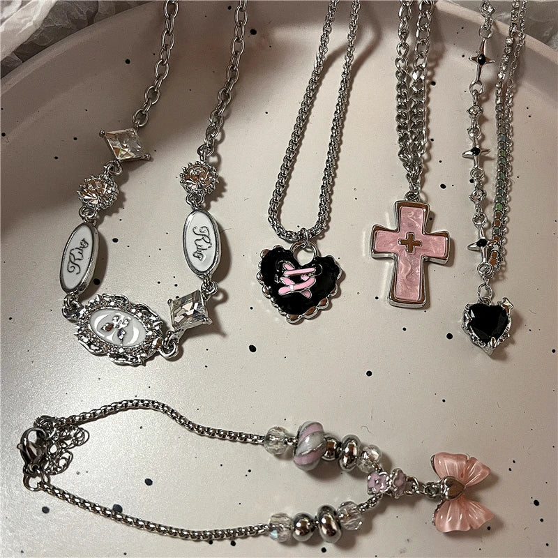 Gothic Punk Fashion Charm Cute Pink Large Cross Pendants Choker