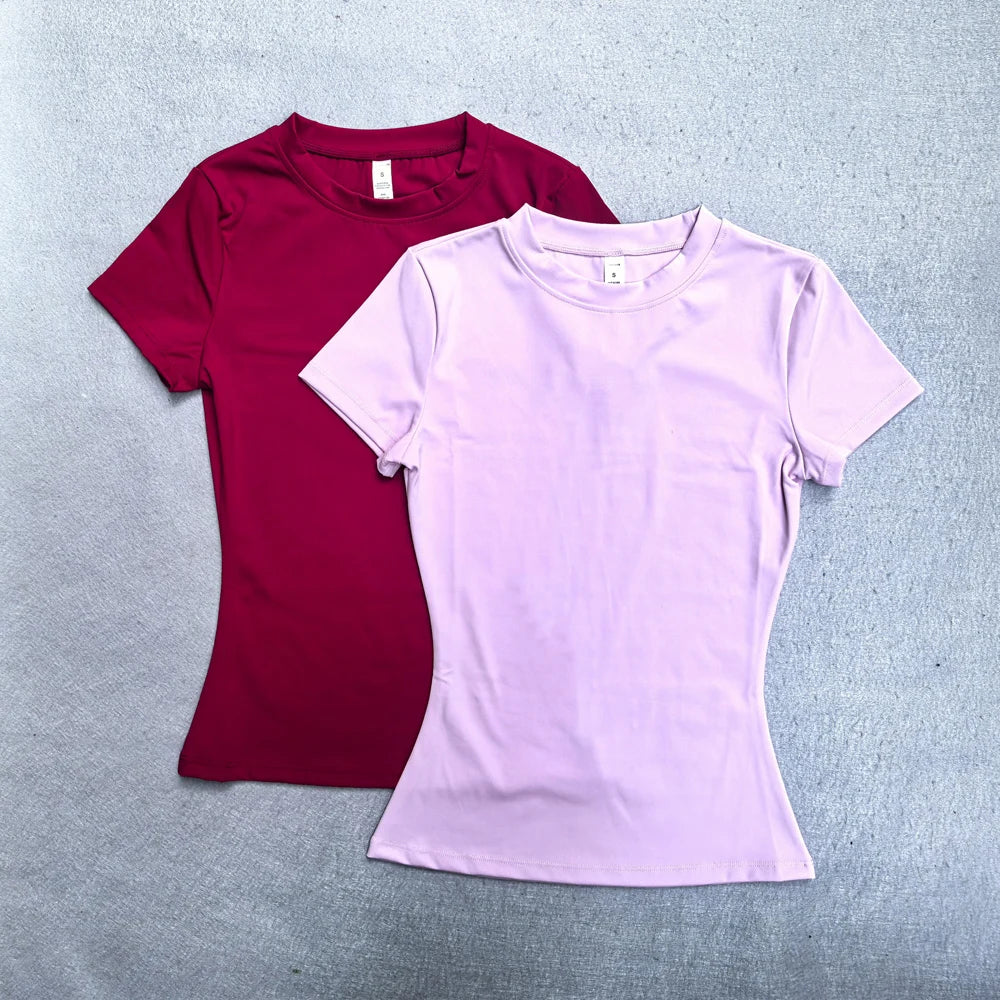 Summer Short Sleeve Yoga Top Women Workout Gym Crop Top Slim Fit