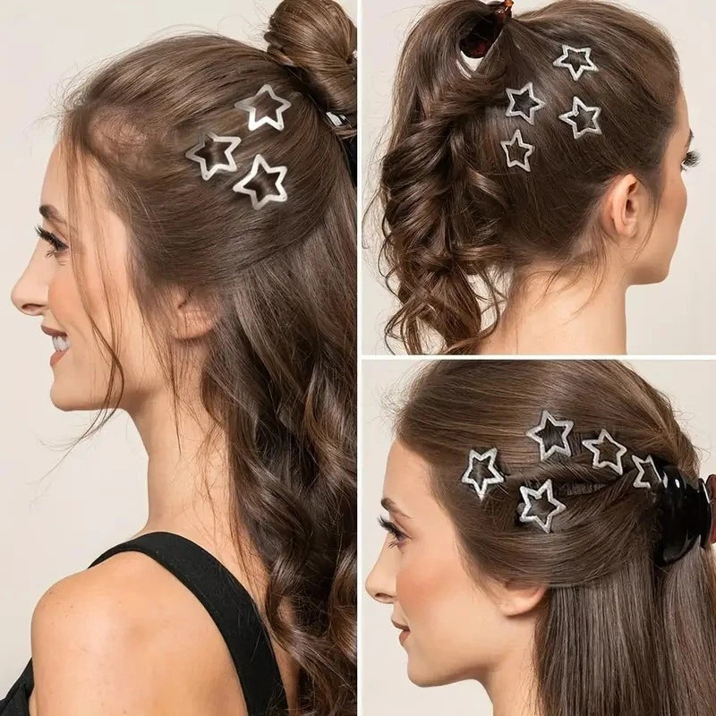 Y2K Silver Hollow Star Hair Clips Metal