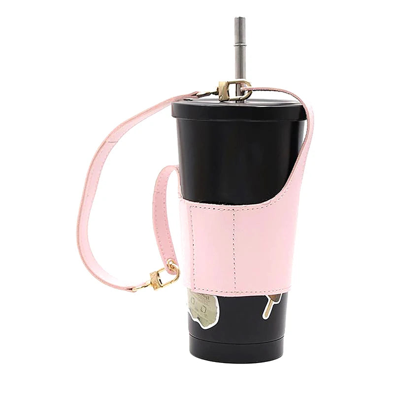 Portable Leather Cup Cover Pouch Water Bottle Sleeve Bag Leather Carrying Strap Insulating Cups Milk Tea Coffee Cups Accessories