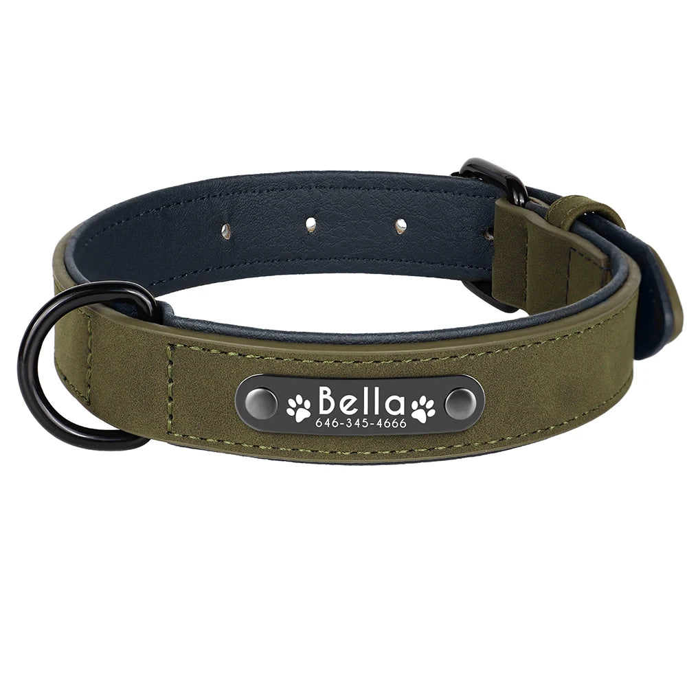 Personalized  PU Leather Dog Collar Soft Padded Pet Dog Collars Engraved Name Paw Durable Necklace for Small Medium Large Dogs