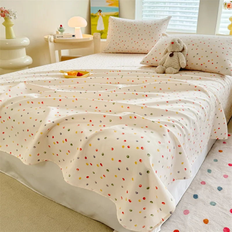1pc Washed Cotton Flat Bed Sheets Single/Queen/King Size Bed Cover for Double Bed Flower Printed Soft Bed Sheets Top Sheets Set