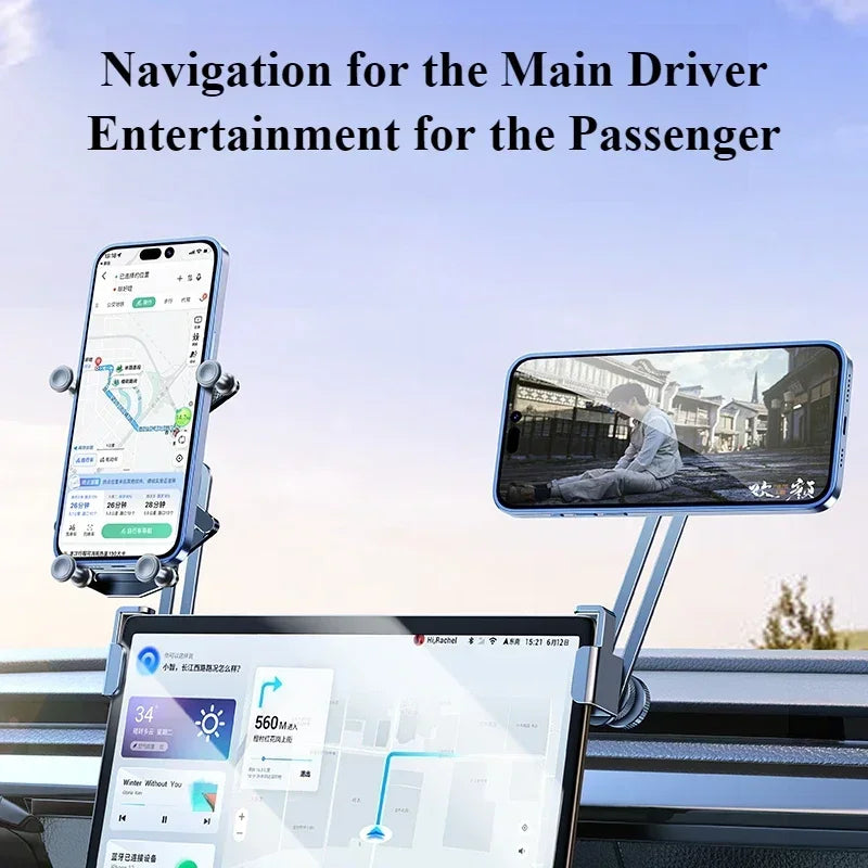 Eary Dual-position Car Screen Phone Holder Metal Bracket 360° Adjustable Stand Fit for Tesla Model 3 Y Highland Car Accessories