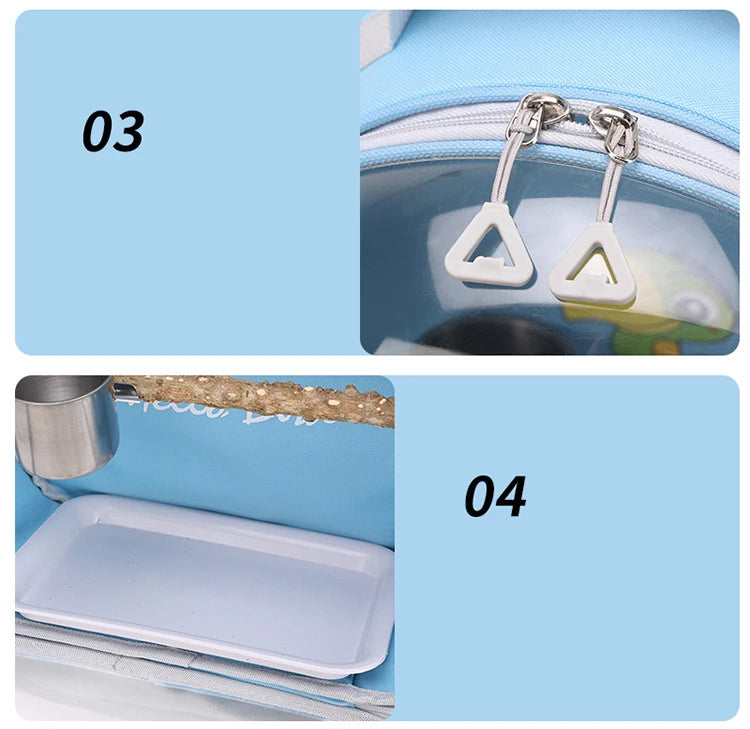 Portable Bird Cage with Prech Feeder and Tray, Acrylic Pet Backpack Bag, Parakeet, Cockatiel, Parrot, Bunny, Travel