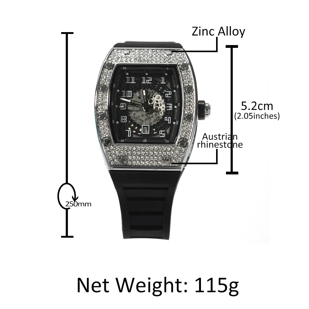 Sqaure Dial Quartz Watch Full Rhinestones Iced Out Wrist Watches