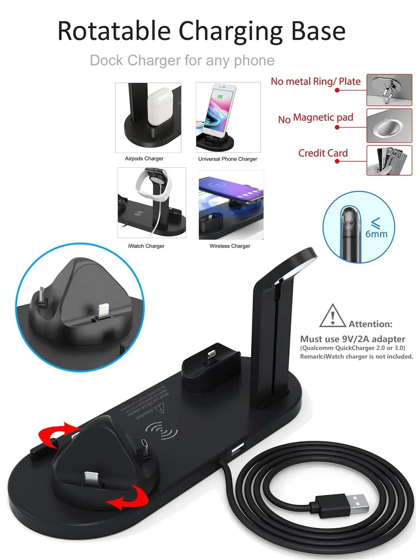 7 In 1 Wireless Charger Stand For iPhone 1-12 Apple Watch 9/8/7/6 Airpods Pro2/1 Phone Chargers Fast Charging Dock Station