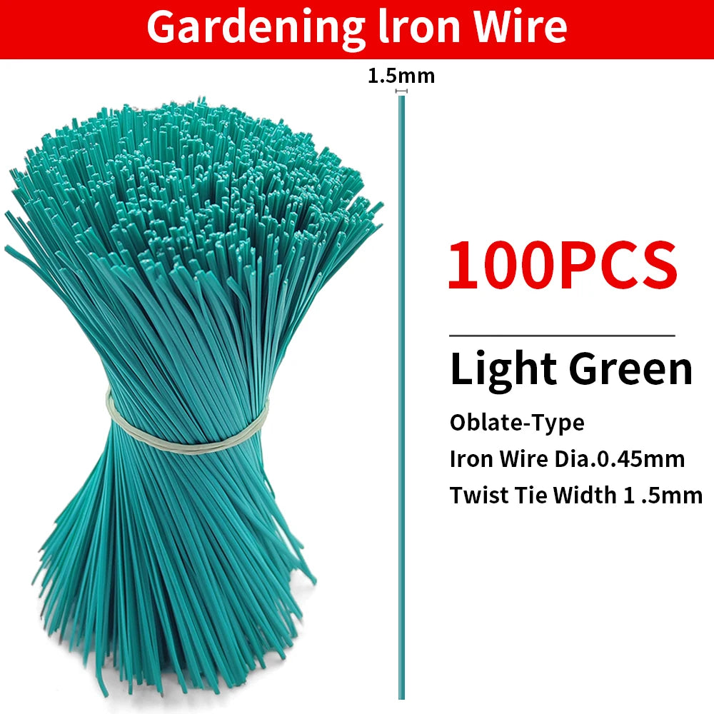100PCS Gardening Cable Ties Reusable Oblate Iron Wire Twist Tie for Flower Plant Climbing Vines Multifunction Coated Fix Strings