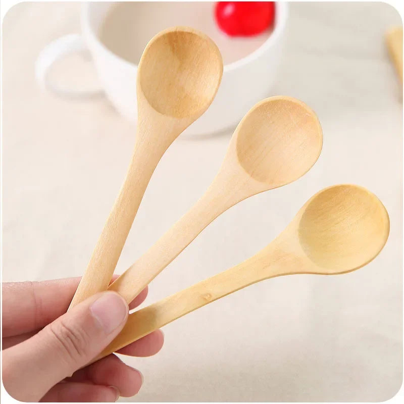 20/1Pcs Natural Wood Spoons Long Handle Soup Stirring Spoons Coffee Milk Teaspoon Scoops Home Kitchen Tableware Cooking Tools