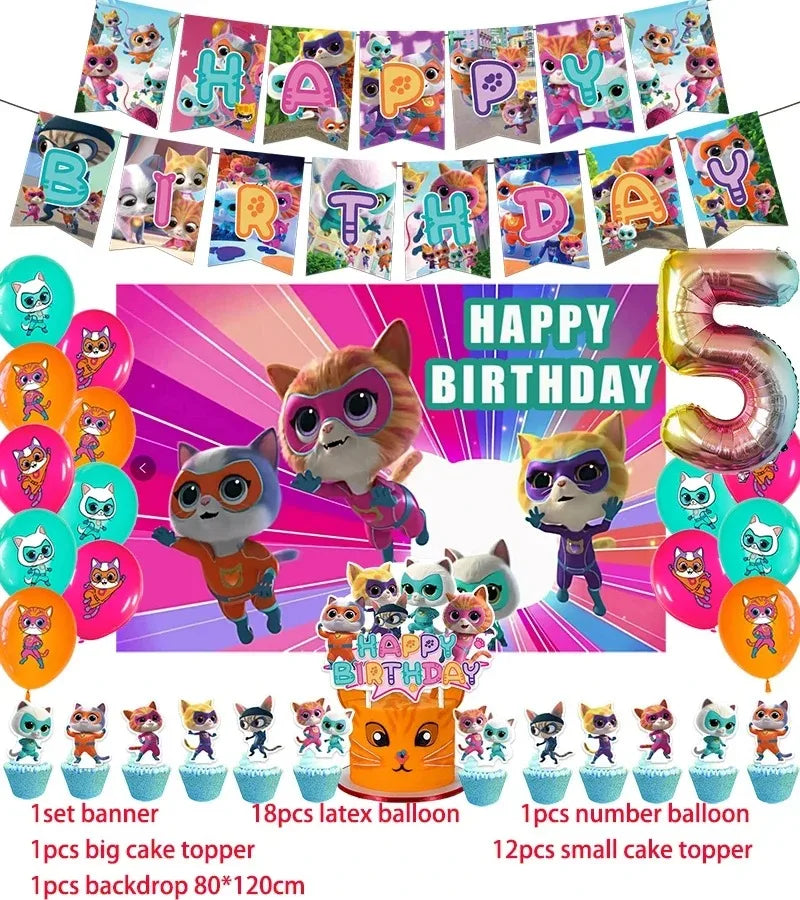 Superkitties Happy Birthday Party Decor Paw Meow Cat Super