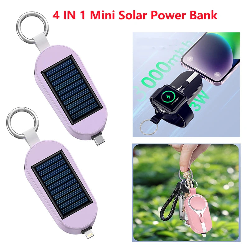 Mini Solar Power Bank 3000mAh Wireless Charger for Apple Watch 8 7 6 5 External Battery Charger for iPhone Samsung Huawei Xiaomi