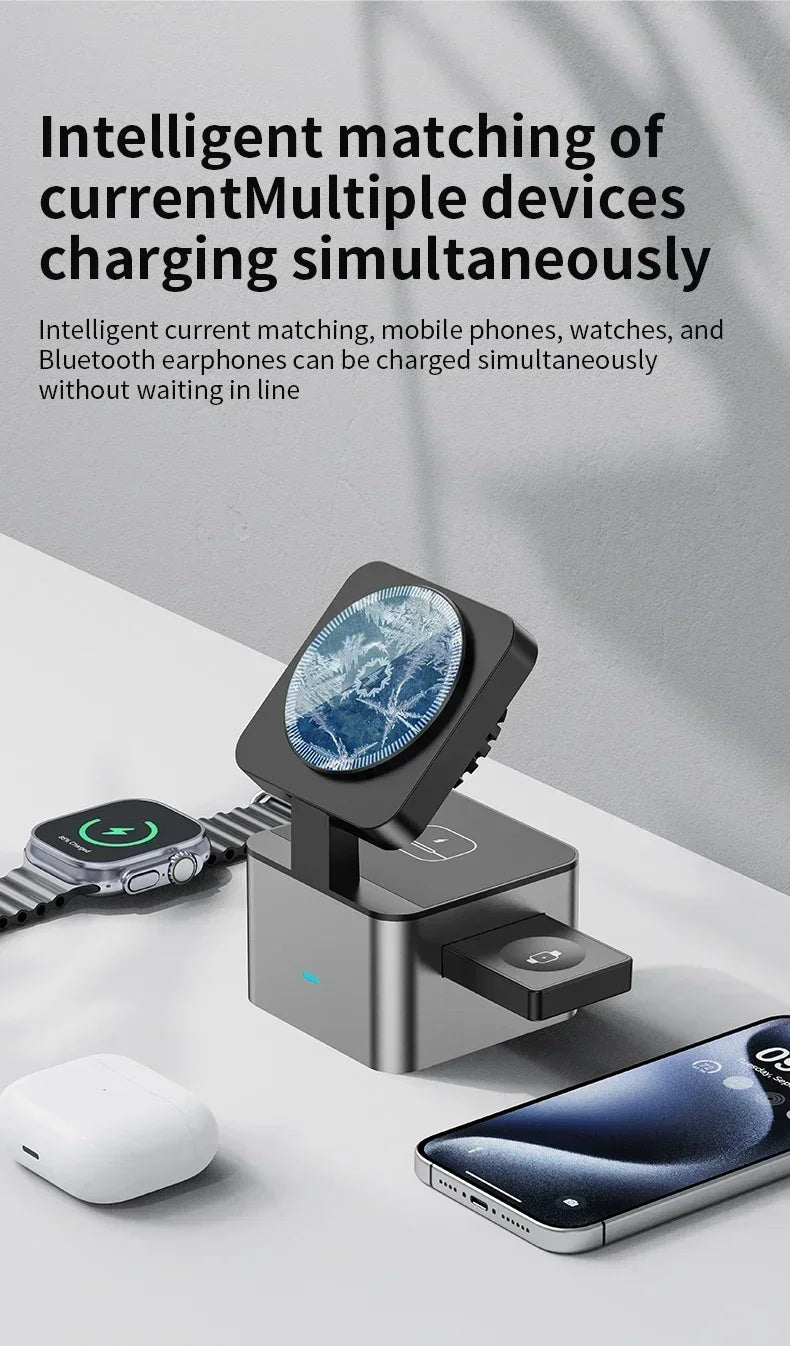 ice-Cooling For Magsafe Wireless Charger Station Stand For iPone 16~12 Pro Max/iWatch 10~2 SE/AirPods 4 Pro 3 in 1 Fast Charging