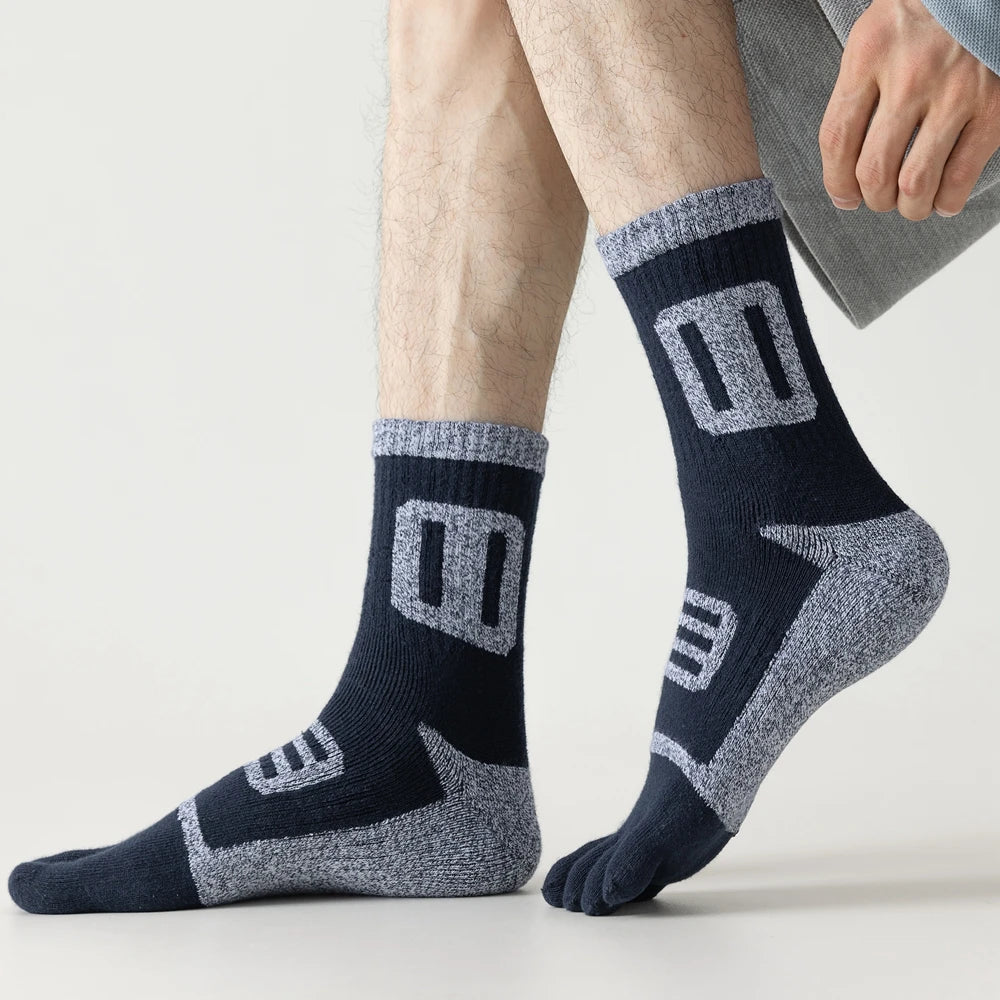 3 Pairs Fleece Toe Socks Men Autumn Winter Warm Five Finger Socks Man High Quality Cotton Sports Crew Socks Running