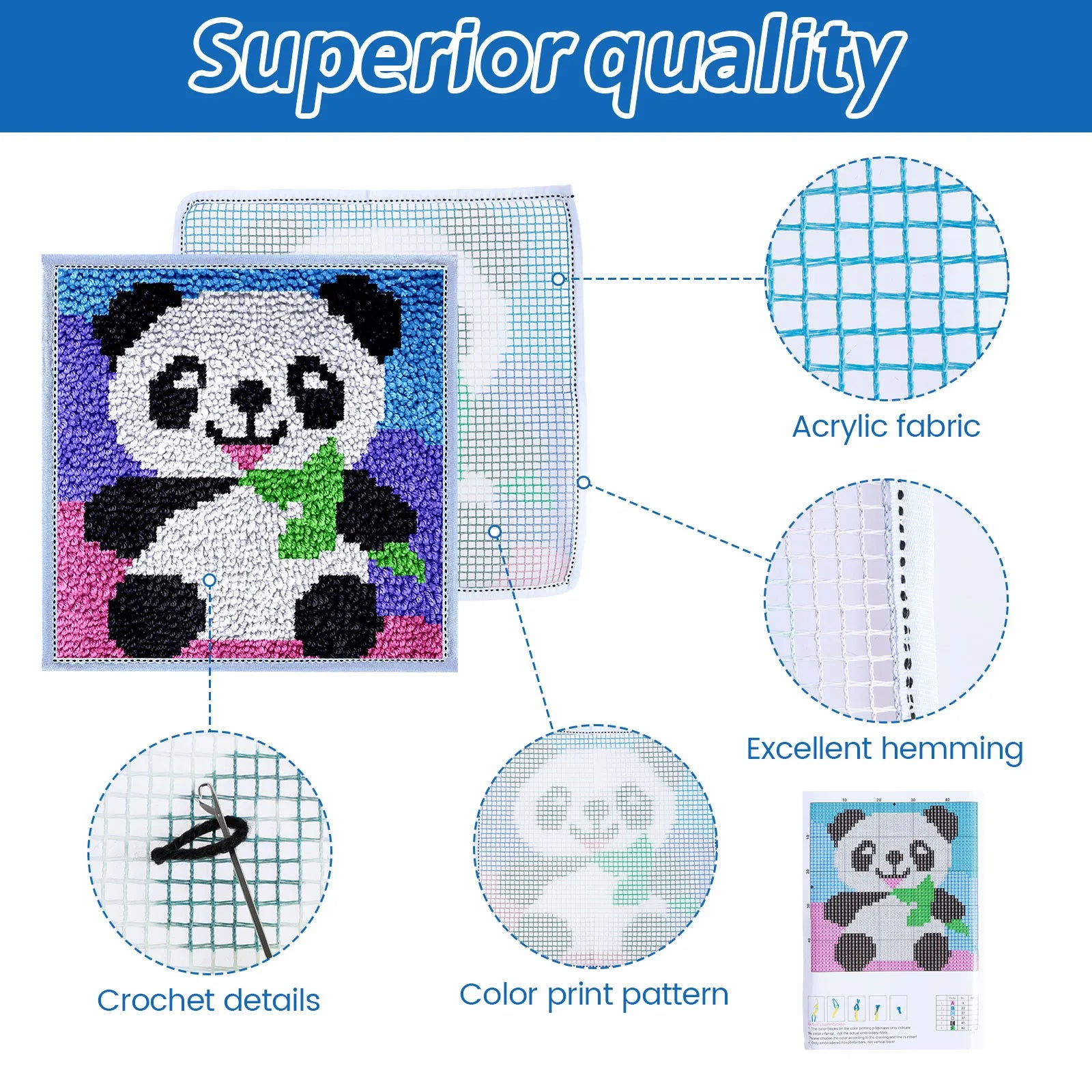 DIY Carpet Embroidery Set with Printed Pattern Cartoon Latch Hook Rug Kits for Adults Beginners Kids Crochet Needlework Crafts