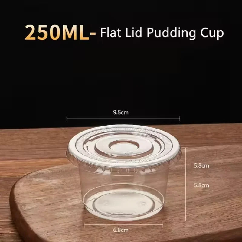 250ML Disposable Salad Cup 50/100Pcs Transparent Plastic Dessert Cups Bowls Container with Dome/Flat Lids for Ice Cream Cupcake