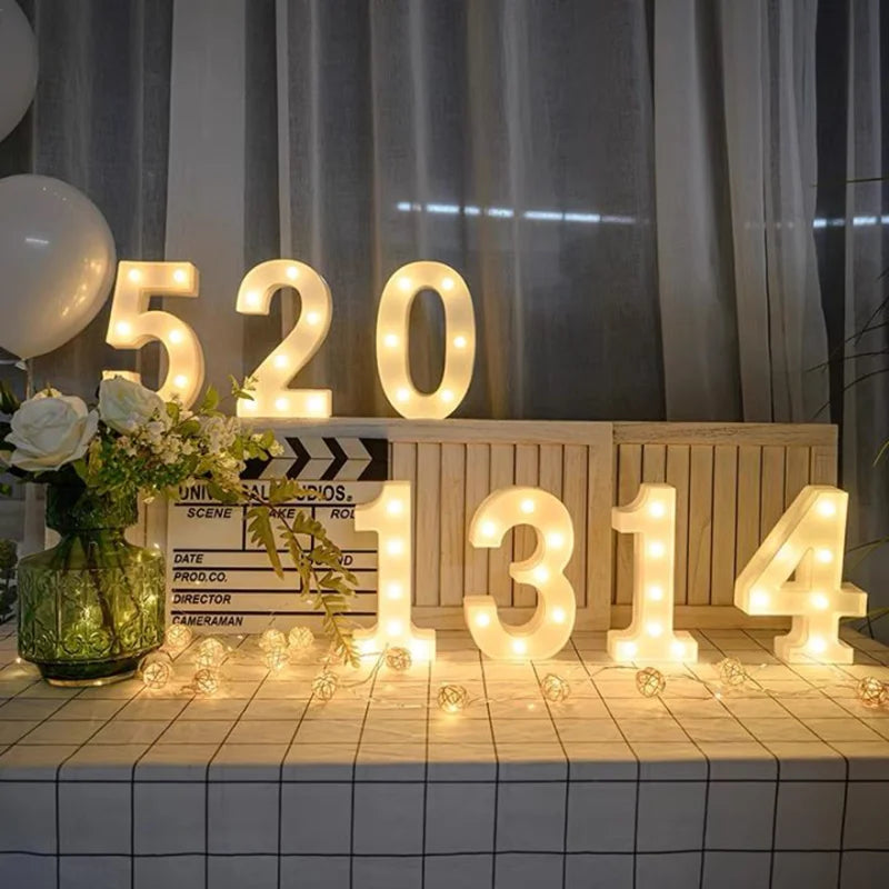 Alphabet Letter LED Lights Luminous Number Lamp Battery Warm Night