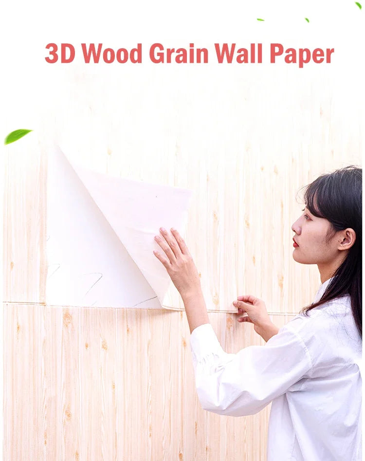 35*35cm 10Pcs 3D Wood Grain Adhesive Wall Wallpaper Waterproof Wall Stickers Living Room Kitchen Background Wall Decoration