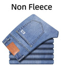 Men's Winter Fleece Thicken Lightweight Business Straight Leg Jeans