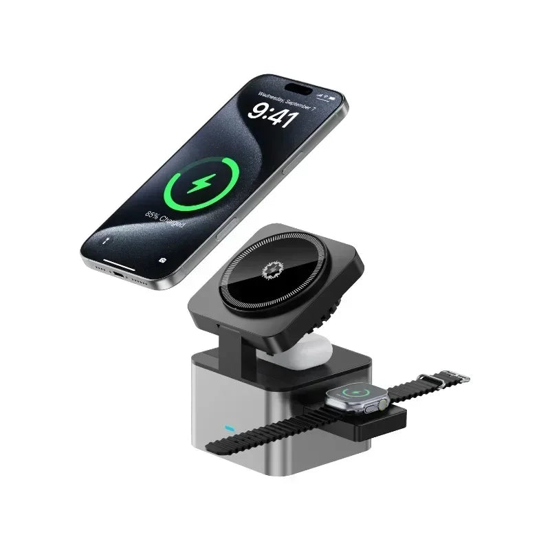 ice-Cooling For Magsafe Wireless Charger Station Stand For iPone 16~12 Pro Max/iWatch 10~2 SE/AirPods 4 Pro 3 in 1 Fast Charging