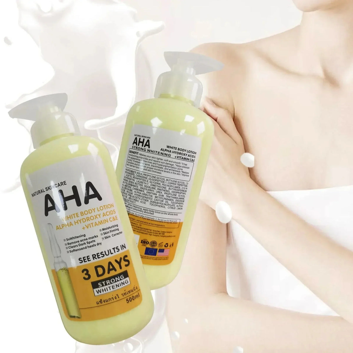 500ml Whitening Body Cream Hydroxy Acids Vitamin C&E Moisturizing Lightening Body Lotion Skin Care Remove Acne Marks