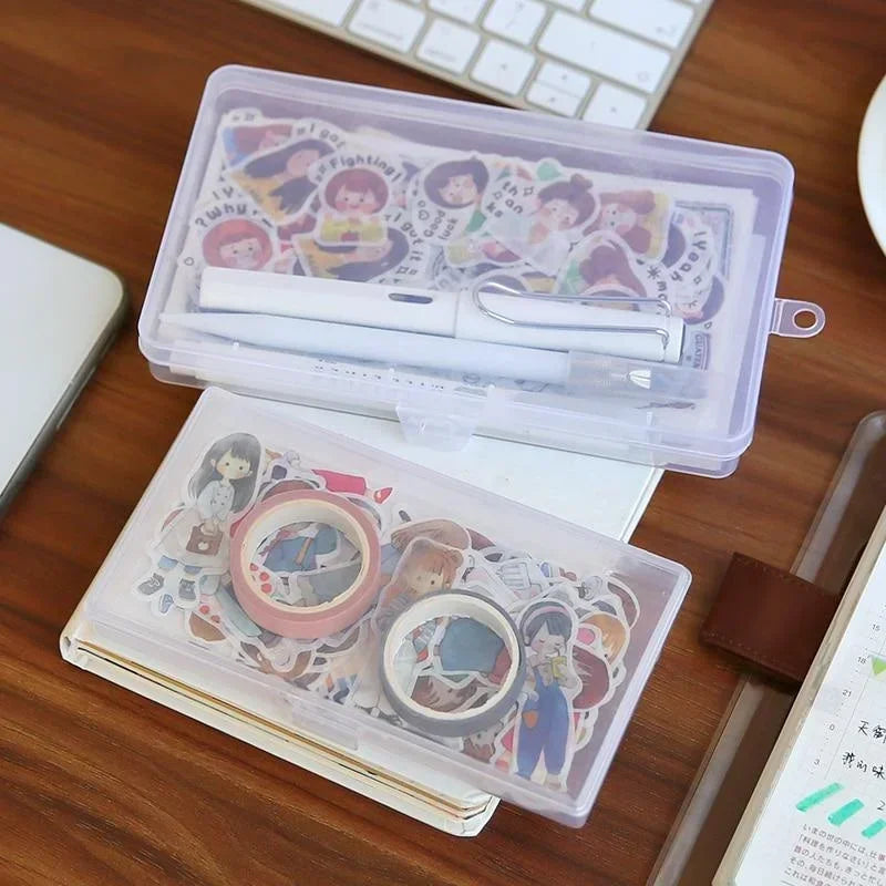 1Pcs New Stationery Holder Sticker Plastic Storage Box Manual Account Container Tool Case Mini Transparent Office Desk Organizer