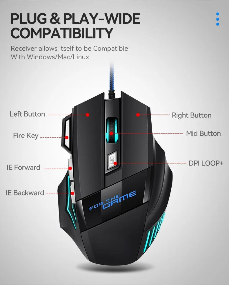 Hyperspeed USB Gaming Mouse RGB Backlit Ergonomic Gaming Mice 7D