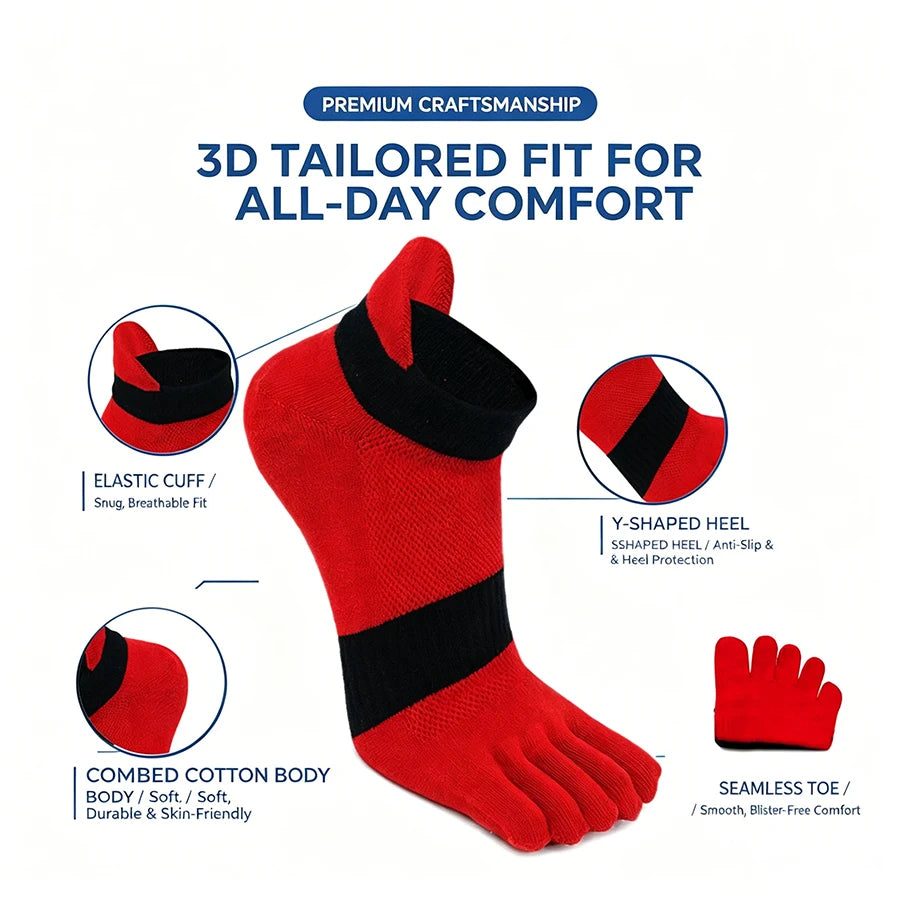 1/5 Pairs Men's Mesh Toe Socks Color Block Striped Low Cut Five Finger Running Sport Socks Breathable Anti-Bacterial Toe Socks