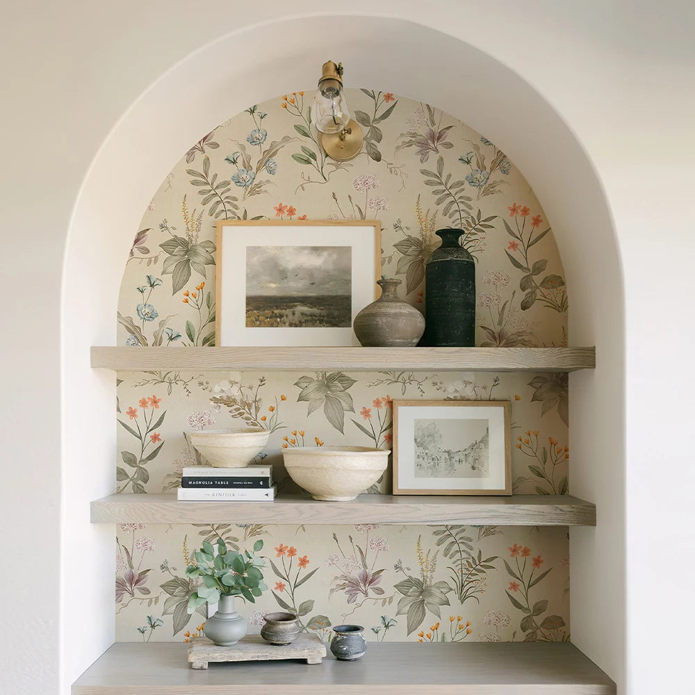 Retro Floral Light Yellow Floral Wallpaper Self-adhesive Home Decor Waterproof Flower Wallpaper PVC Furniture Cabinet Sticker