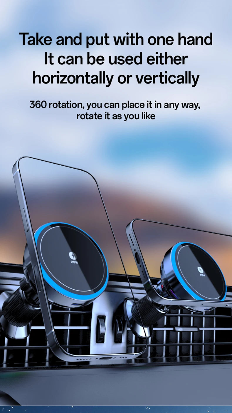 Qi2.2 Car Magnetic Wireless Charger Stand  LED Phone Holder  Air-Cooling Fast Charging Station For Magsafe iPhone 17~12 Pro Max