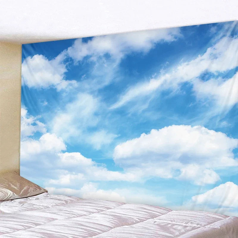 Blue sky and white clouds tapestry wall hanging hippie room background cloth boho home decor beach mat yoga mat sofa bed sheet