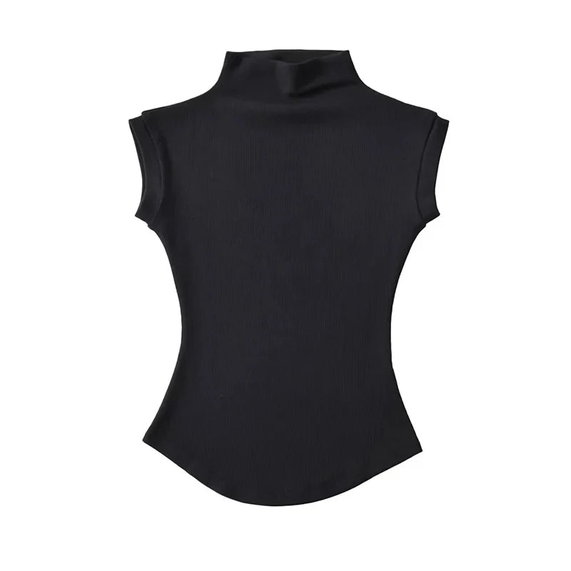 Women Summer Sexy Turtleneck Sleeveless T-Shirts Tops Solid Slim