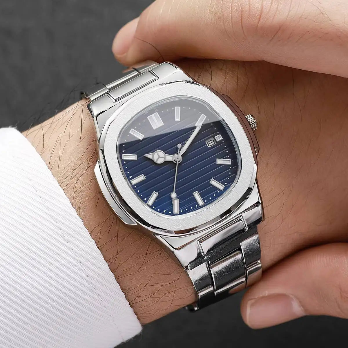 Luxury Men Business Watches Fashion Square Dial Stainless Steel