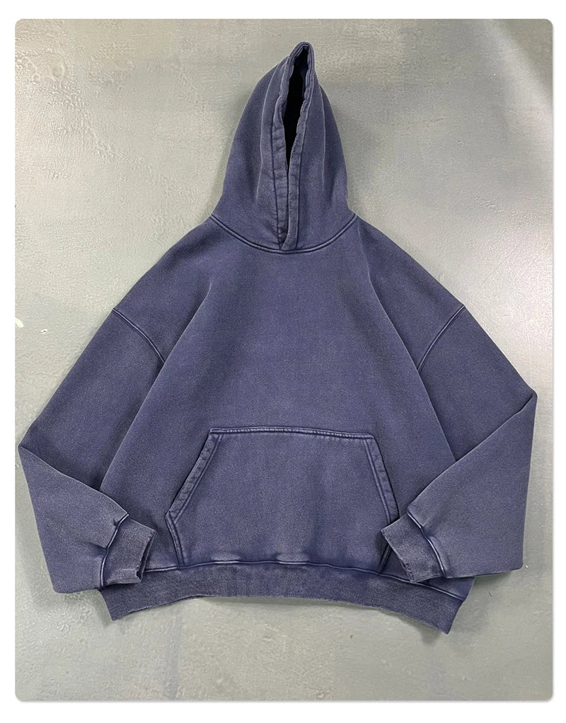 ZODF Retro 2025 Winter Man Washed Boxy Fleece Hoodies Unisex 370gsm Loose Hooded Pullovers Sweatshirt Streetwears HY1129