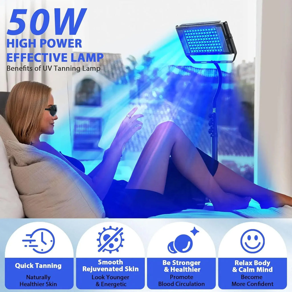 Ultraviolet Tanning Lamp 50W Tripod Solarium Lamp for Tanning Body 96PCS Blue Light Lamp Wavelength 460nm & 480nm Skin Care