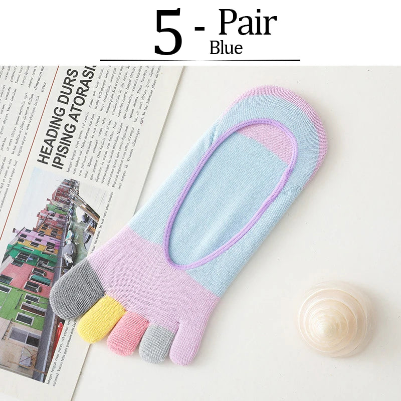 5 Pairs Summer New Five Fingers Women Socks Colorful Soft Cotton Shallow Casual Socks Split Toe Sports Socks kawaii Toe Socks