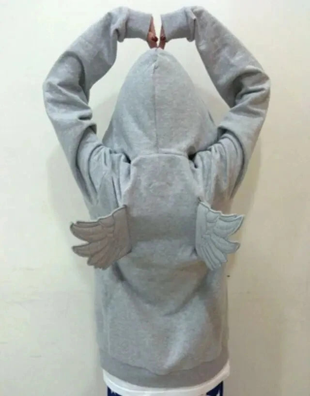 American Retro Three-dimensional Wing Fashionable Hooded Sweatshirt with High Street Simple Design Solid Color Zipper Cardigan