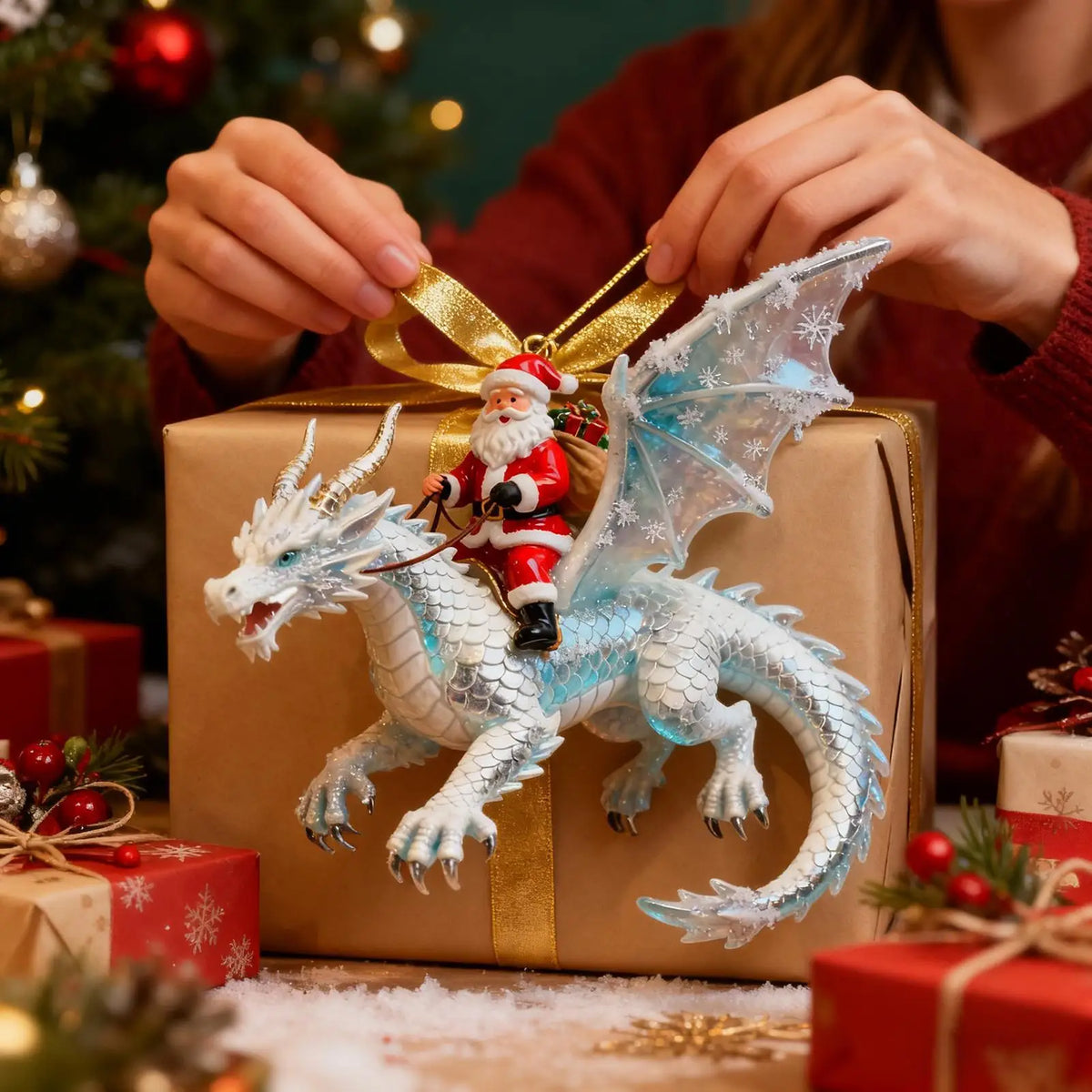 Santa Ornaments 2D Santa Riding a Flying Dragon Decor Christmas Tree Decorations for Christmas Holiday Home Party Wall Window