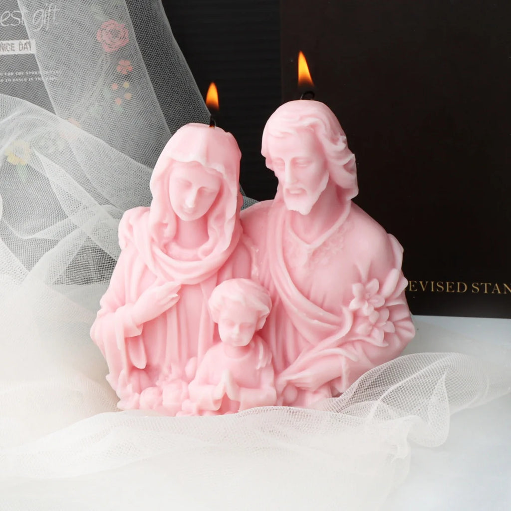 3D Holy Family Statue Silicone Mold Jesus Virgin Mary Baby Family with Three People Candle Resin DIY Tool Religion Home Decor