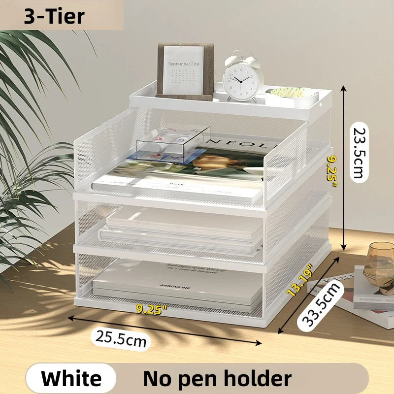 Metal Mesh Desk Organizer Box Office A4 Paper Organizer Document File Letter Book Pen Brochure Filling Tray Rack Shelf Carrier