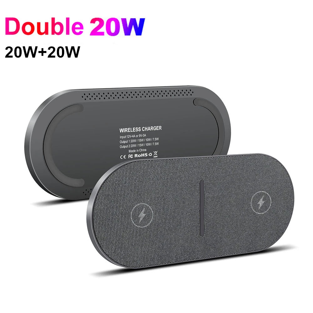 40W Fast Dual 2 in 1 Wireless Charger Pad for Airpods 3 Pro iPhone 8 X XS XR 11 12 13 14 15 Samsung S23 S22 Induction Charging