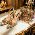 Venus Chan Elegant Rhinestone Heels &amp; Matching Bag Set