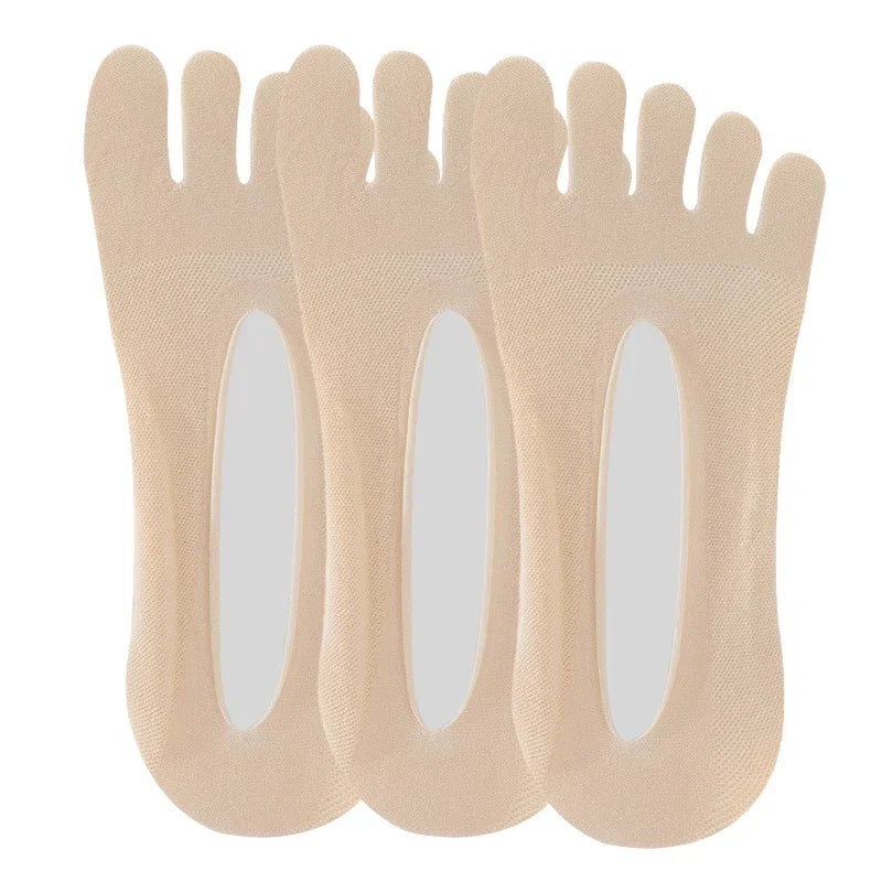 3 Pairs/Lot Five Finger Summer Invisible Toe Cotton Thin Solid Soft Shallow Mouth Breathable Deodorant No Show Woman's Socks