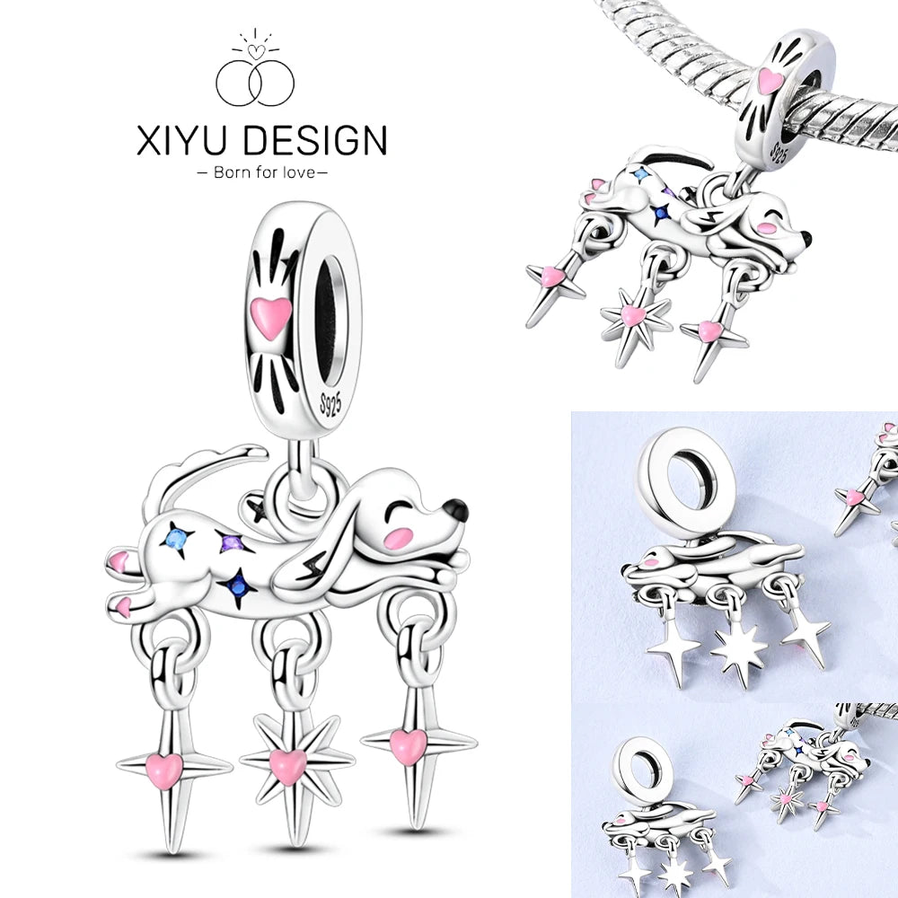 Cute Pet Series Capybara Couples Charms Eat Fruit Beads Fit DIY 925 Silver Bracelet Necklace Women Anniversary Jewelry Gift
