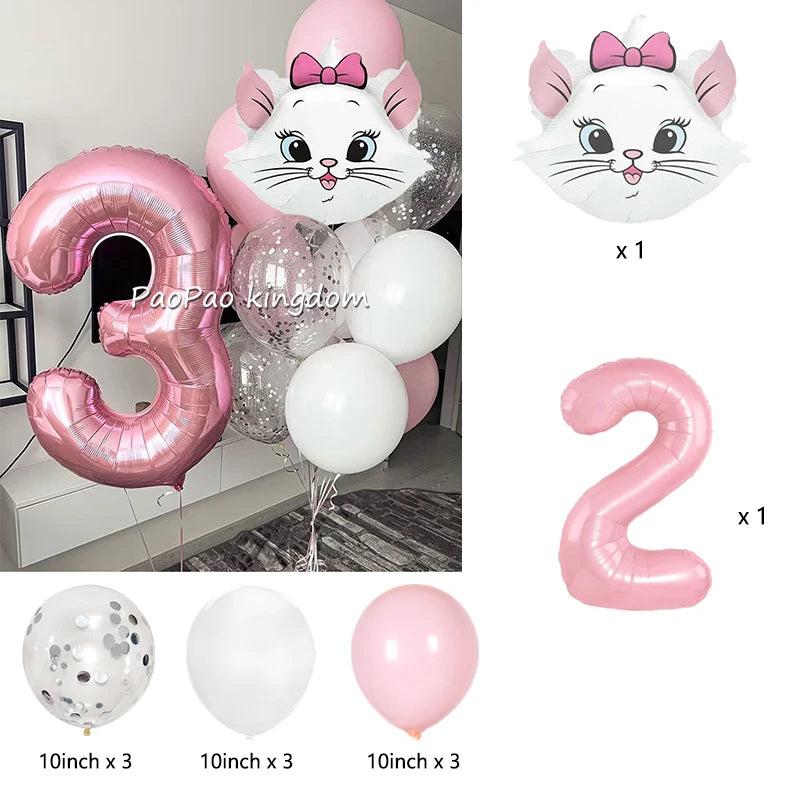 1 Set Marie Cat Theme Balloons Kids Happy Birthday Party Decor Latex Foil Balloons Baby Shower Girl Toys Gift