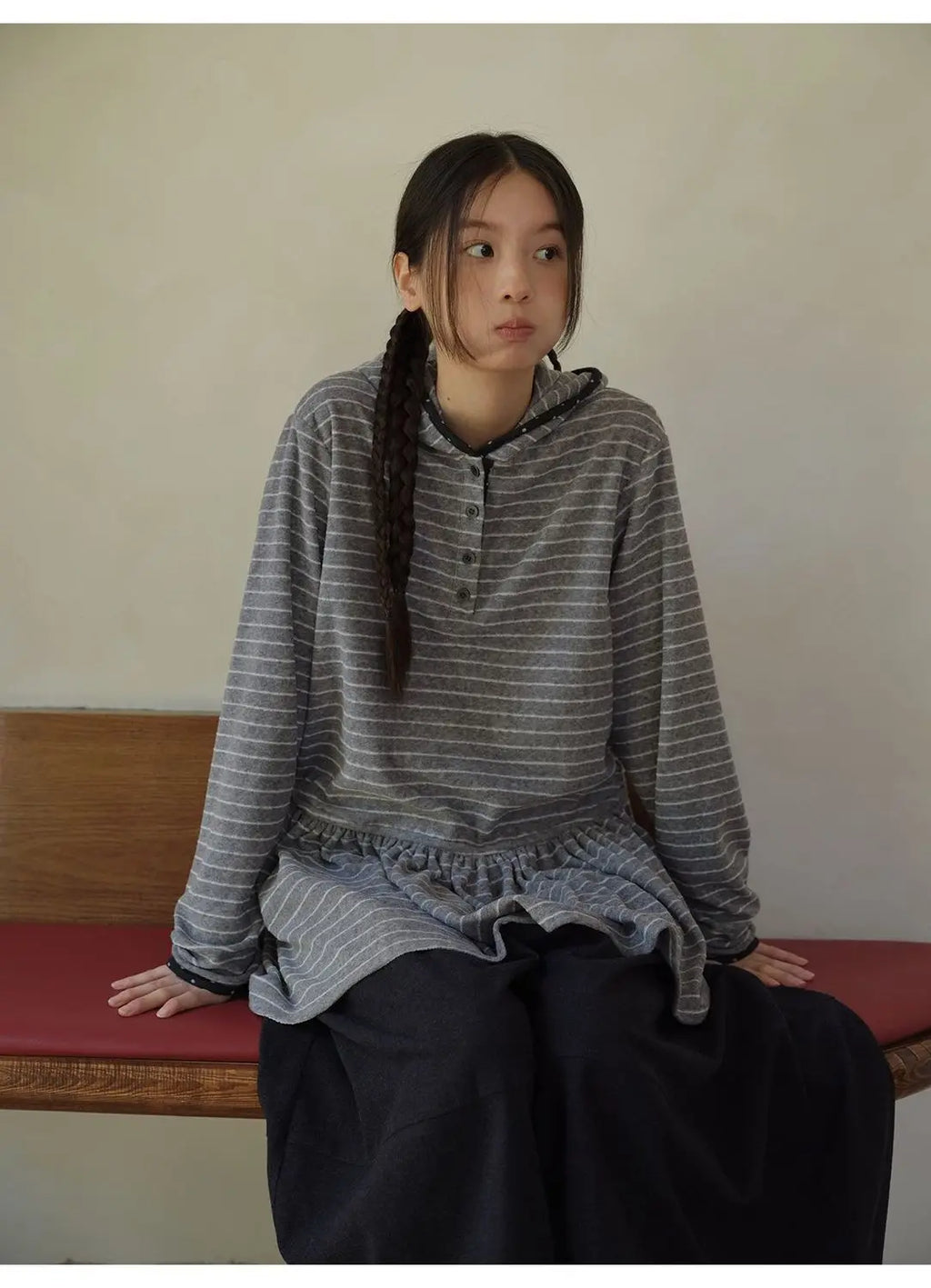 Onalippa Girl Style Hooded Sweatshirt Spring Autumn New College Women Clothing Gray White Striped Long Sleeved T-shirt Base