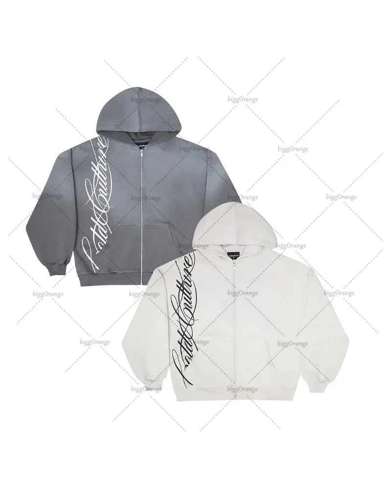 Y2k High Street Trend White Oversized Letter Print Loose Men Women Retro Harajuku Casual Hip Hop Pullover Hoodie Sweatshirt
